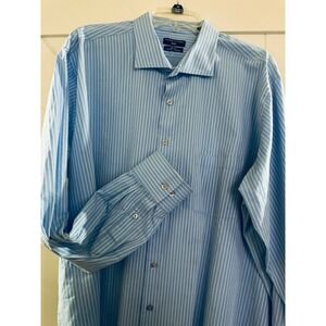 Shaquille Oneal XLG Big Fit Mens Light Blue Stripe Cooling Stretch Dress Shirt